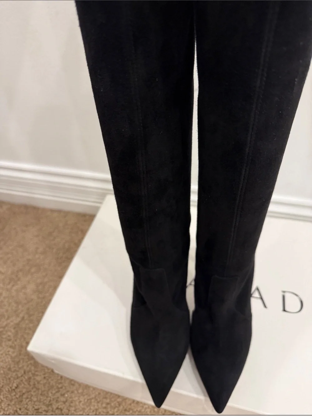 Casadei Black Suede Over The Knee Pearl Heel Boots 37 / US 7 Statement Luxury